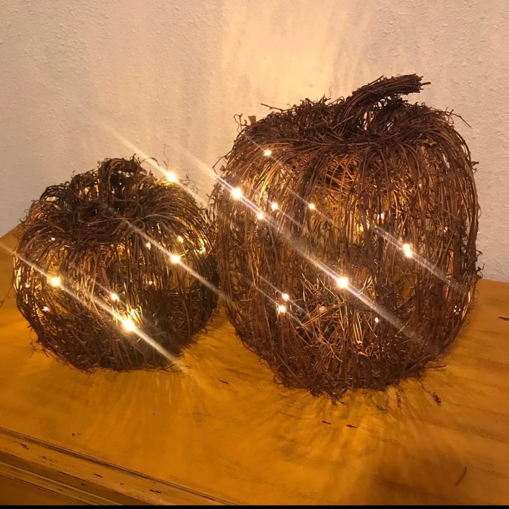 Set of “2” Lighted Grapevine Holiday Pumpkins